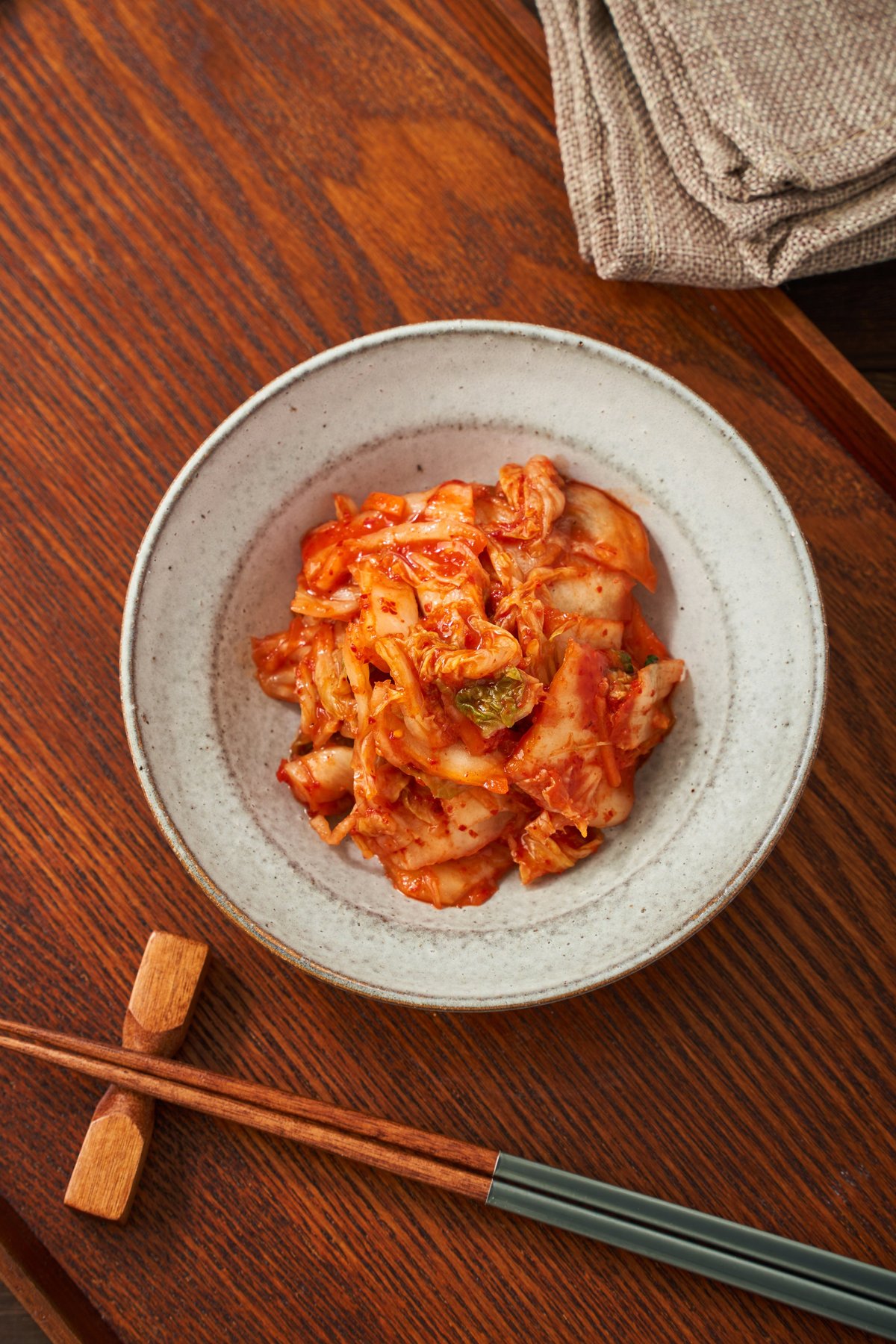 Kimchi, a traditional Korean fermented dish made with napa cabbage